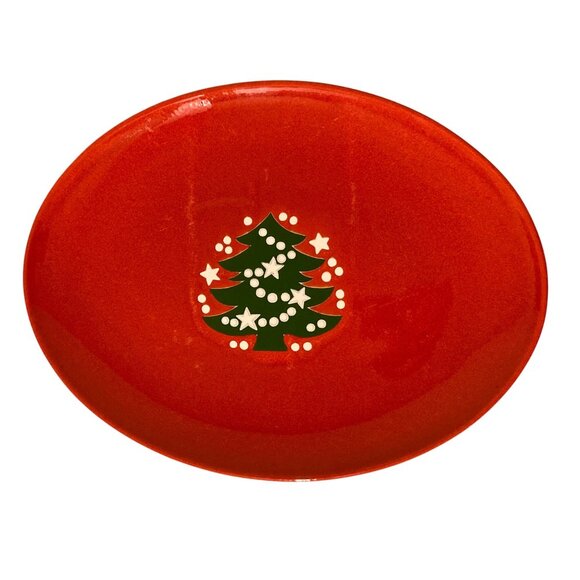 Waechtersbach CHRISTMAS TREE 13" Oval Platter Tray Red Germany Holiday - Picture 1 of 4